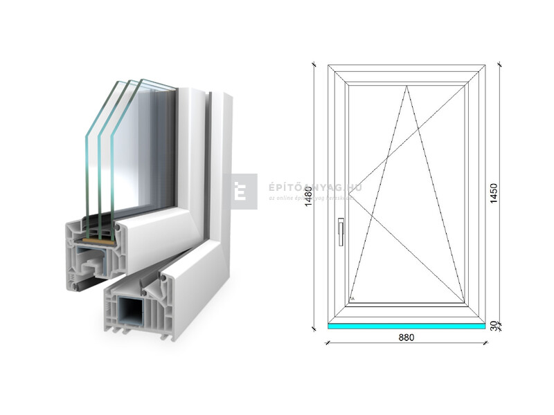 Königablak Veka 82 MD 3r üv BNY 90x150 cm jobb fehér ablak