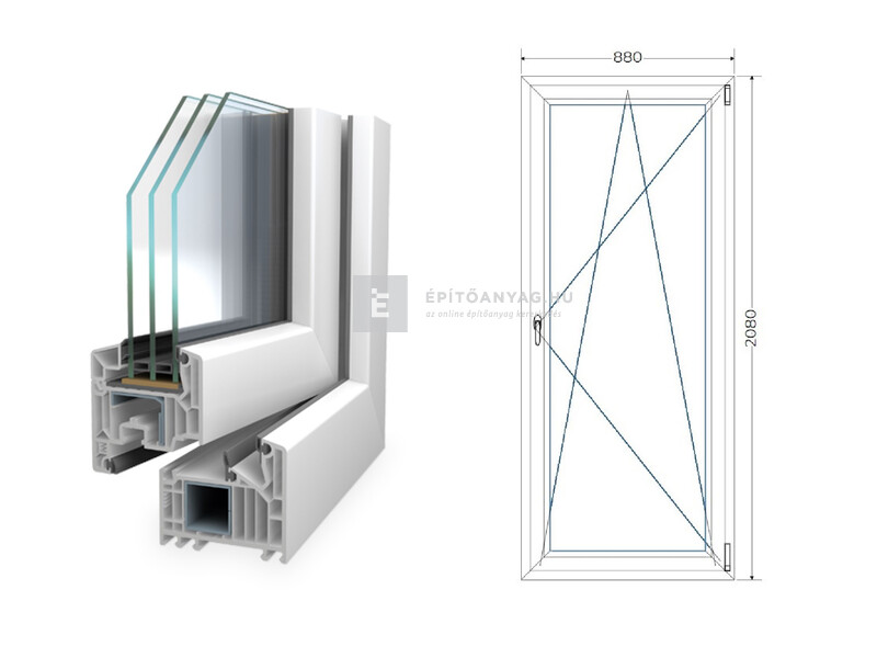 Königablak Veka 82 MD 3r üv BNY 90x210 cm jobb fehér erkélyajtó