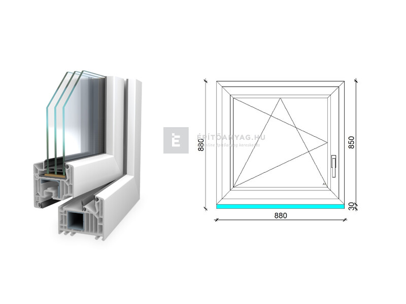 Königablak Veka 82 MD 3r üv BNY 90x90 cm bal fehér ablak