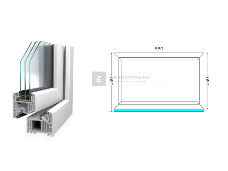 90x60 cm, fix, fehér, háromrétegű üvegezésű Königablak Veka 82 MD műanyag ablak