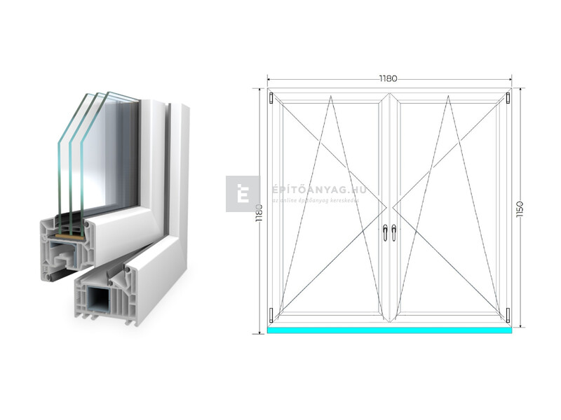 Königablak Veka 82 MD 3r üv BNY-BNY 120x120 cm fehér kétszárnyú tokosztott ablak