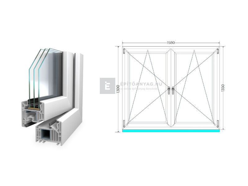 Königablak Veka 82 MD 3r üv BNY-BNY 160x140 cm fehér kétszárnyú tokosztott ablak