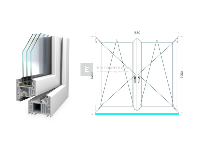 Königablak Veka 82 MD 3r üv BNY-BNY 160x150 cm fehér kétszárnyú tokosztott ablak