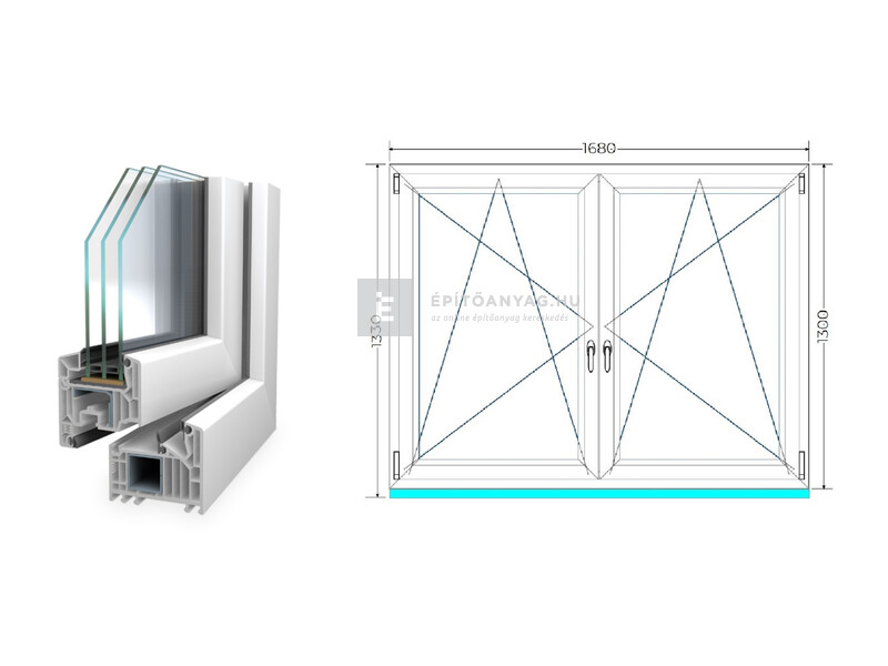 Königablak Veka 82 MD 3r üv BNY-BNY 170x135 cm fehér kétszárnyú tokosztott ablak