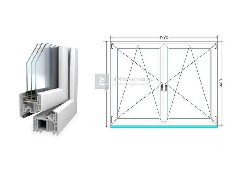 Königablak Veka 82 MD 3r üv BNY-BNY 180x145 cm fehér kétszárnyú tokosztott ablak