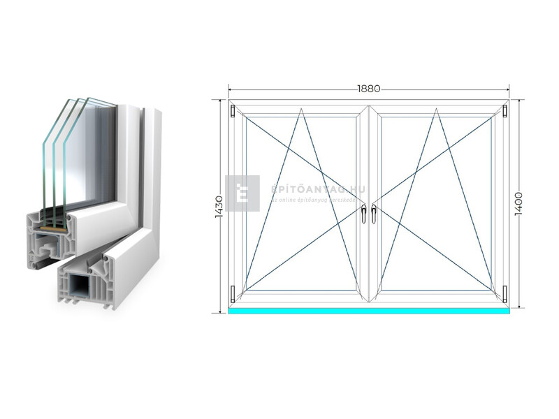 Königablak Veka 82 MD 3r üv BNY-BNY 190x145 cm fehér kétszárnyú tokosztott ablak