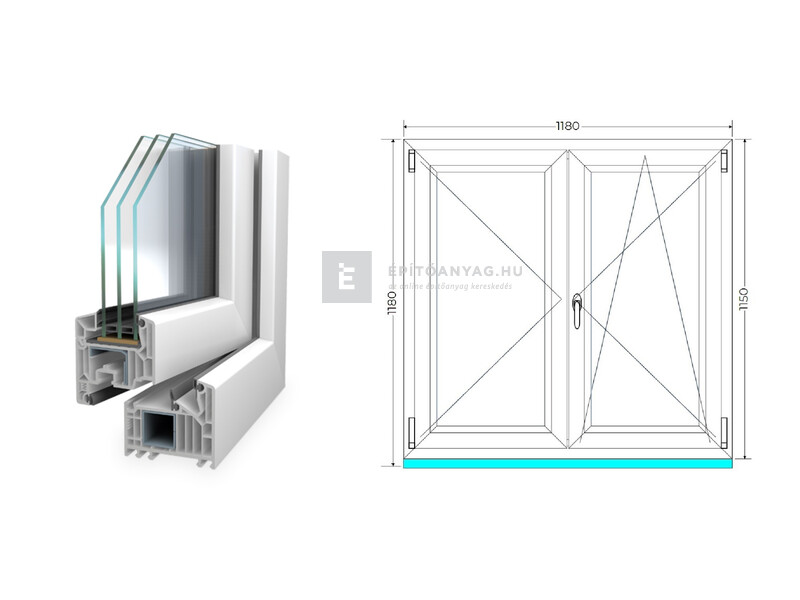 Königablak Veka 82 MD 3r üv NY-BNY 120x120 cm jobb fehér kétszárnyú váltószárnyas ablak