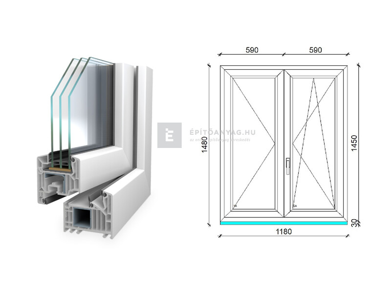 Königablak Veka 82 MD 3r üv NY-BNY 120x150 cm jobb fehér kétszárnyú váltószárnyas ablak