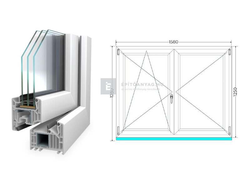 Königablak Veka 82 MD 3r üv NY-BNY 160x130 cm bal fehér kétszárnyú váltószárnyas ablak