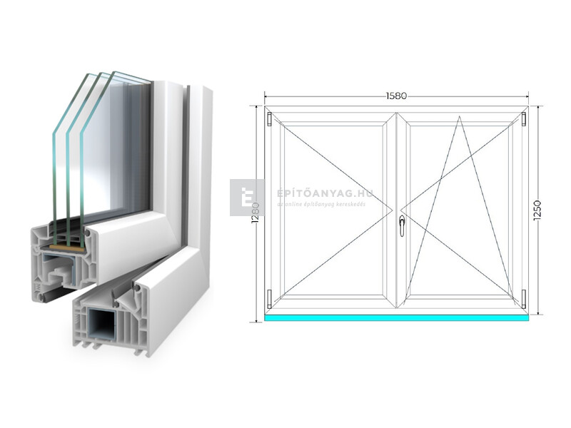 Königablak Veka 82 MD 3r üv NY-BNY 160x130 cm jobb fehér kétszárnyú váltószárnyas ablak