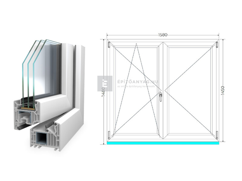 Königablak Veka 82 MD 3r üv NY-BNY 160x150 cm bal fehér kétszárnyú váltószárnyas ablak