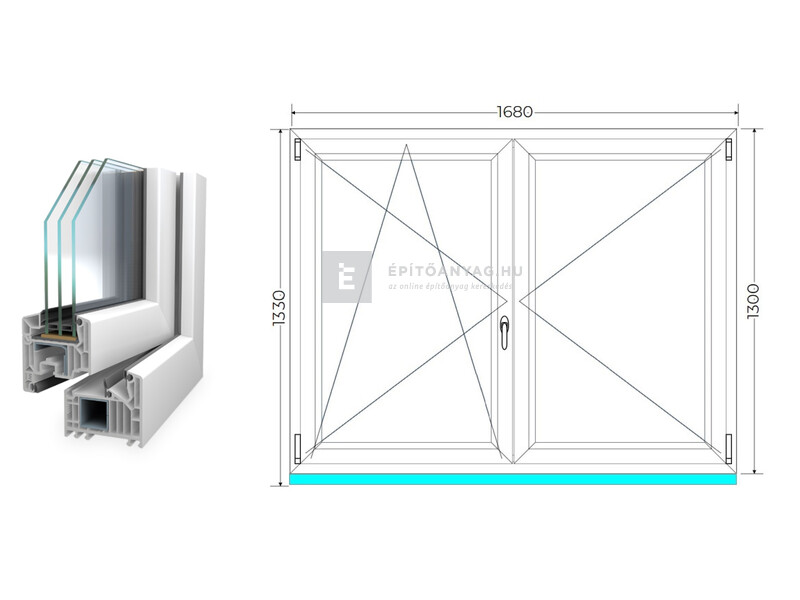 Königablak Veka 82 MD 3r üv NY-BNY 170x135 cm bal fehér kétszárnyú váltószárnyas ablak