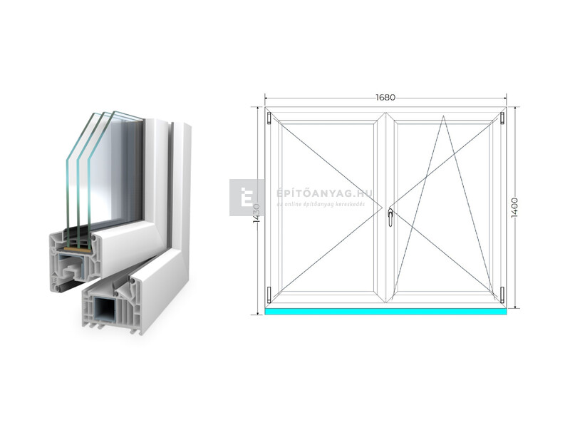 Königablak Veka 82 MD 3r üv NY-BNY 170x145 cm jobb fehér kétszárnyú váltószárnyas ablak