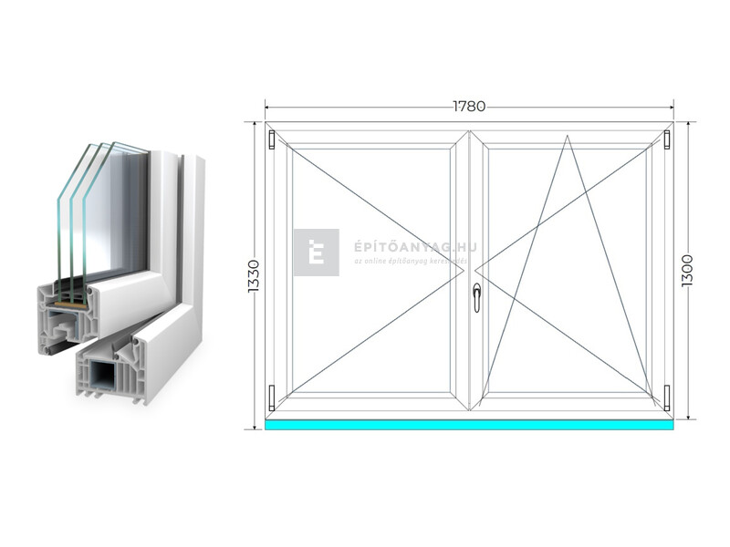 Königablak Veka 82 MD 3r üv NY-BNY 180x135 cm jobb fehér kétszárnyú váltószárnyas ablak