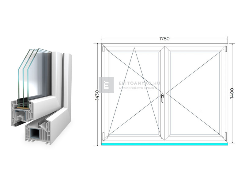 Königablak Veka 82 MD 3r üv NY-BNY 180x145 cm bal fehér kétszárnyú váltószárnyas ablak