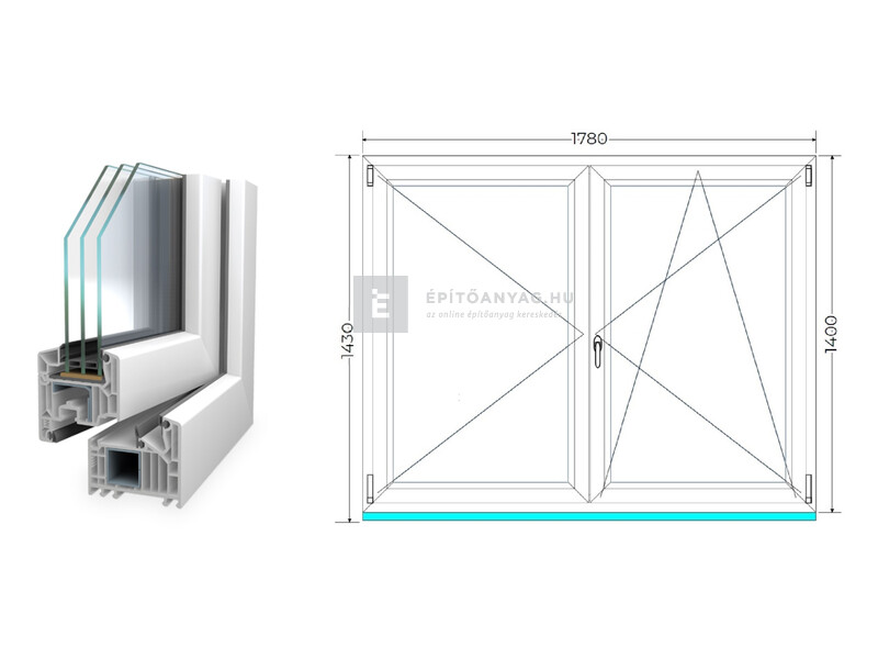 Königablak Veka 82 MD 3r üv NY-BNY 180x145 cm jobb fehér kétszárnyú váltószárnyas ablak