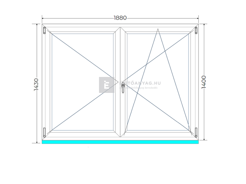 Königablak Veka 82 MD 3r üv NY-BNY 190x145 cm jobb fehér kétszárnyú váltószárnyas ablak