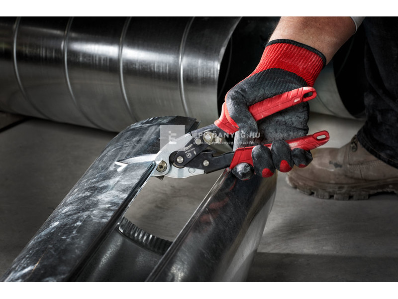 Milwaukee kis sugarú lemezvágó olló bal (piros)