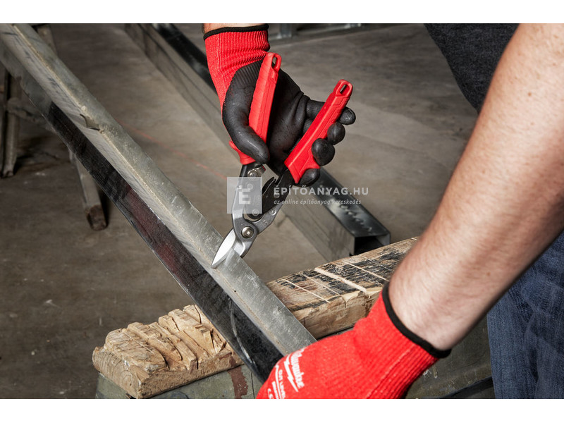 Milwaukee kis sugarú lemezvágó olló bal (piros)