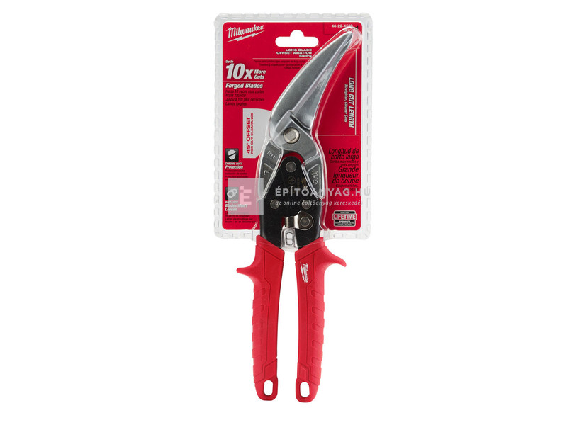 Milwaukee extra hosszú kis sugarú lemezvágó olló bal (piros)