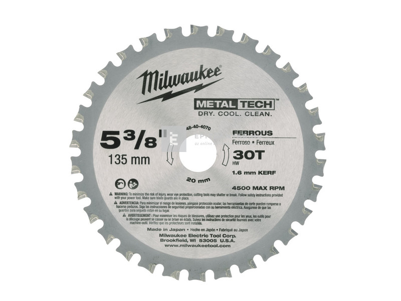 Milwaukee körfűrészlap (fémhez) 135/20/30