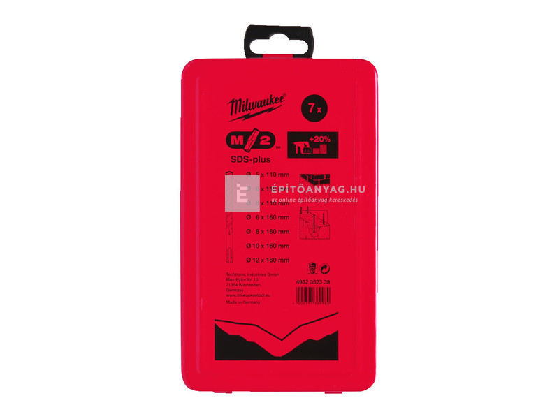 Milwaukee SDS-Plus fúrószár készlet 7 db. O 5 / 6 / 8 x 110 mm i O 6 / 8 / 10 / 12 x 160 mm.