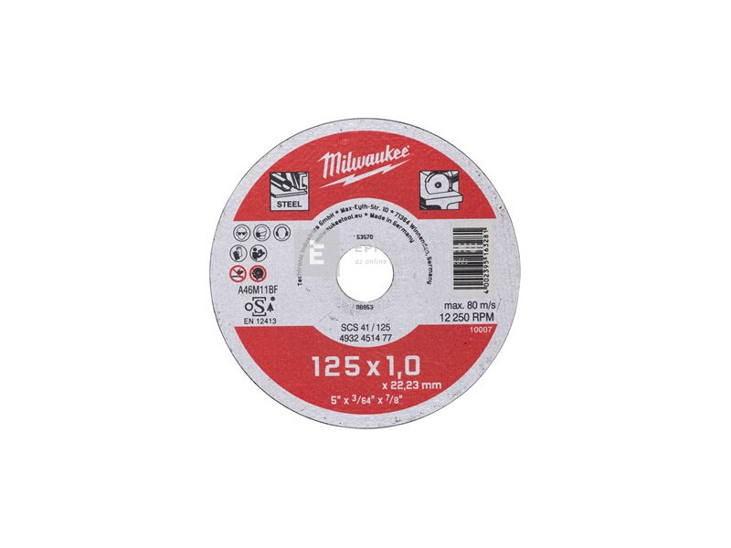 Milwaukee vágókorong fémhez SCS41/125x1x22 mm