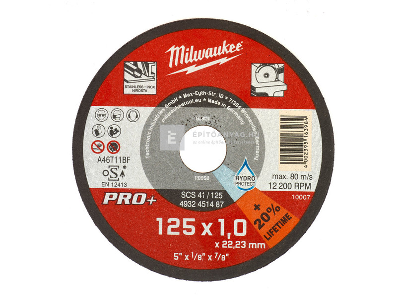 Milwaukee vágókorong fémhez 125X1 egyenes SC41 PRO+