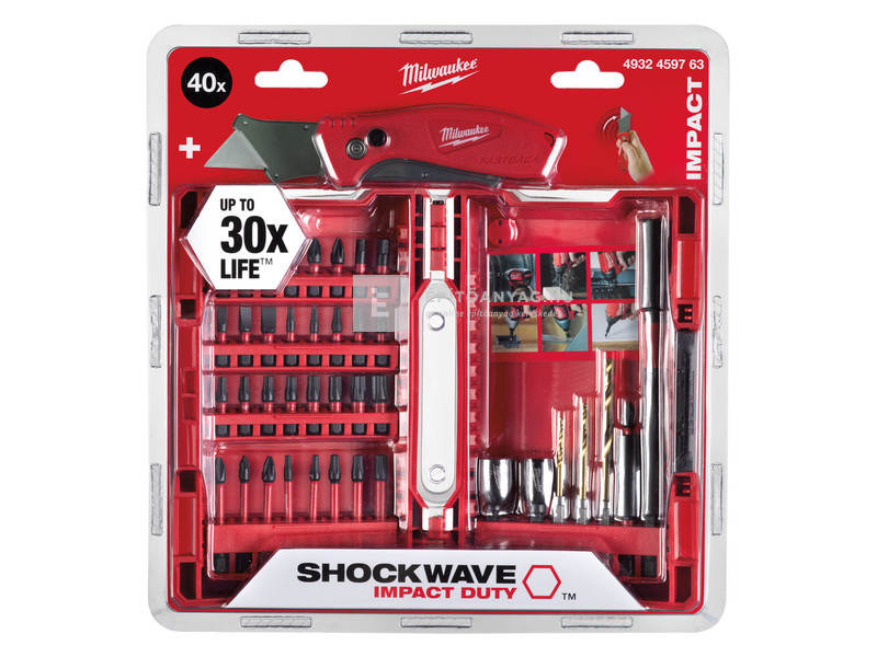 Milwaukee 40 darabos Shockwave fúrócsavarozó készletet és fastback kompakt összecsukható kés