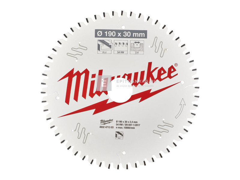 Milwaukee körfűrészlap hordozható gépekhez (alu) 190x30x2.4x54 TF NEG.