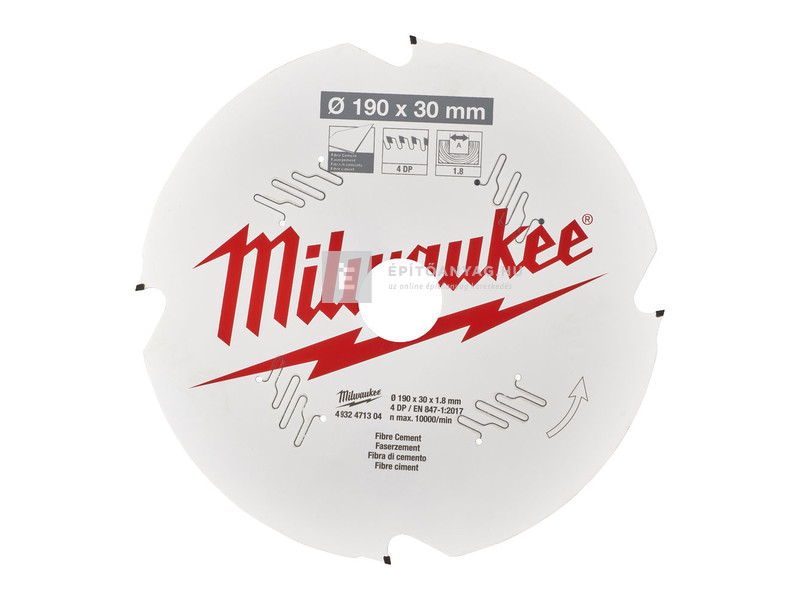 Milwaukee körfűrészlap hordozható gépekhez (Fíber Cement) 190x30x1.8x4 D