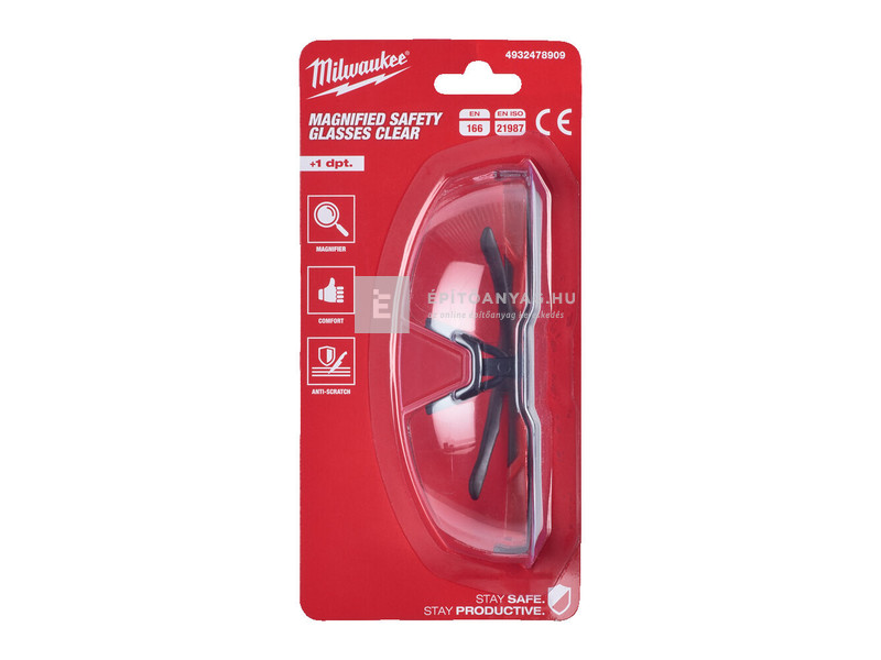 Milwaukee védőszemüveg bifokális, +1 dioptria, víztiszta