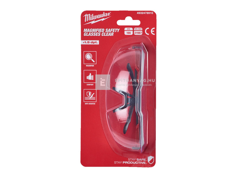 Milwaukee védőszemüveg bifokális, +1.5 dioptria, víztiszta