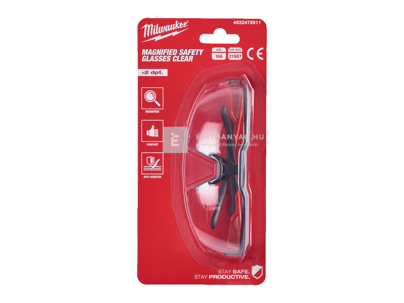 Milwaukee védőszemüveg bifokális, +2 dioptria, víztiszta