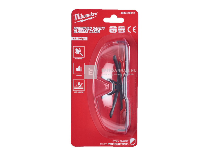Milwaukee védőszemüveg bifokális, +2.5 dioptria, víztiszta