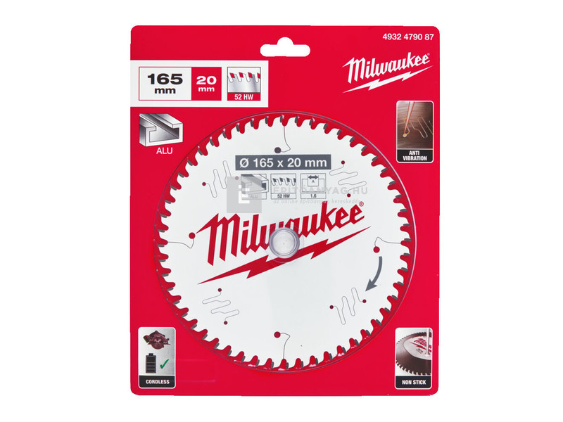 Milwaukee körfűrészlap alu 165x20x1,6x52ATB