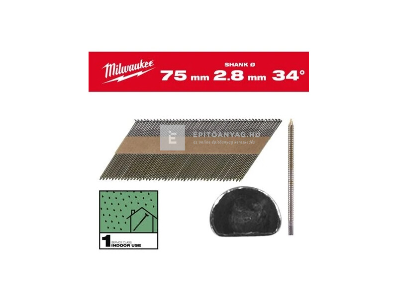 Milwaukee D-fejű szerkezetépítő szeg szegbelövőhöz 34° SC1 75 mm, 2200 db