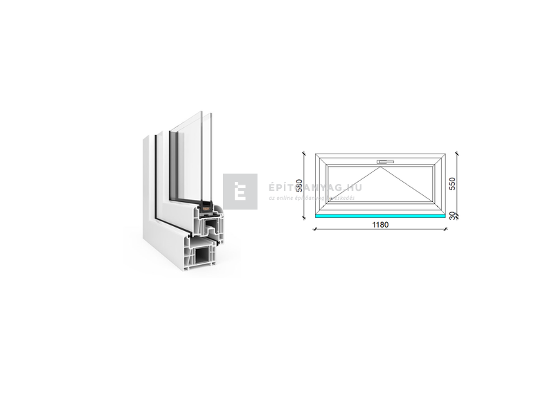 120x60 cm, bukó, fehér, kétrétegű üvegezésű EkoSun 70 CL műanyag ablak