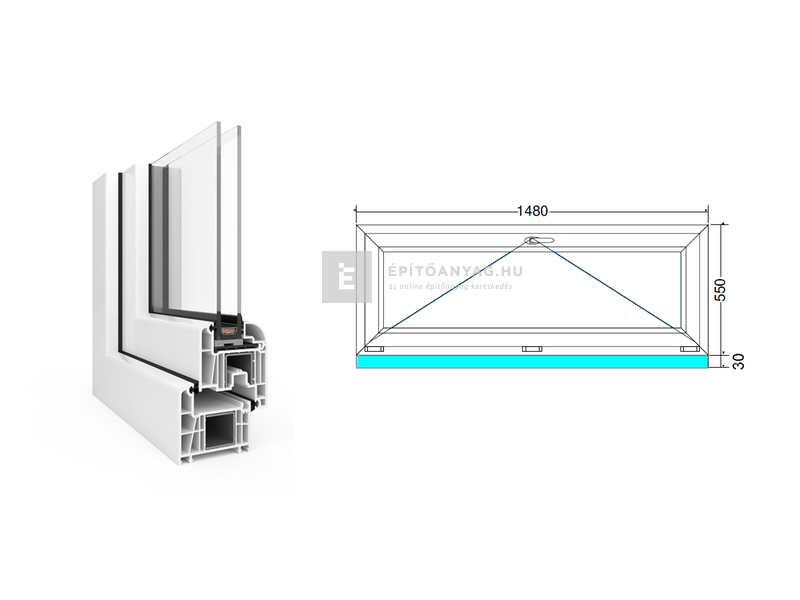 EkoSun 70 CL 2r üv Bukó 150x60 cm fehér egyszárnyú ablak