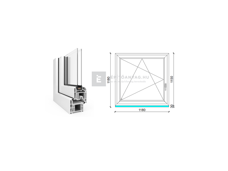 EkoSun 70 CL 2r üv BNY 120x120 cm bal fehér egyszárnyú ablak