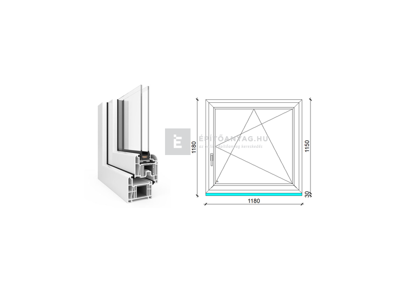EkoSun 70 CL 2r üv BNY 120x120 cm jobb fehér egyszárnyú ablak