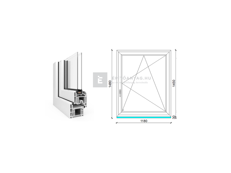 EkoSun 70 CL 2r üv BNY 120x150 cm jobb fehér egyszárnyú ablak