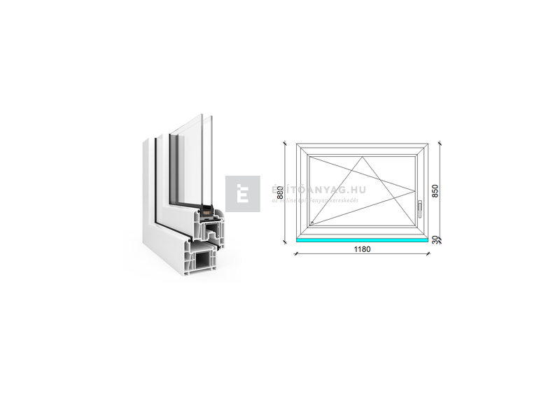 EkoSun 70 CL 2r üv BNY 120x90 cm bal fehér egyszárnyú ablak