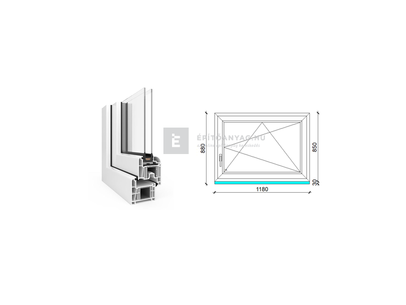 EkoSun 70 CL 2r üv BNY 120x90 cm jobb fehér egyszárnyú ablak