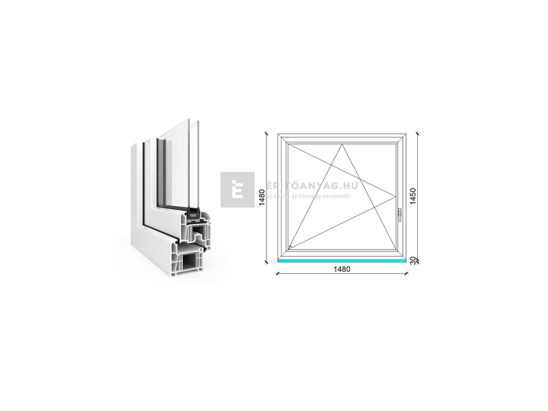 EkoSun 70 CL 2r üv BNY 150x150 cm bal fehér egyszárnyú ablak