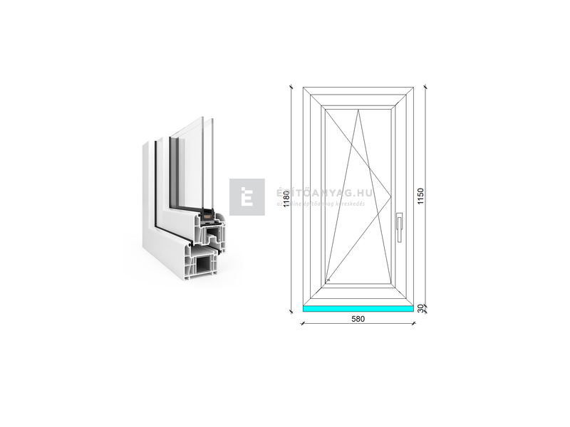EkoSun 70 CL 2r üv BNY 60x120 cm bal fehér egyszárnyú ablak