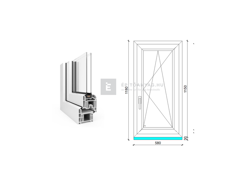 EkoSun 70 CL 2r üv BNY 60x120 cm jobb fehér egyszárnyú ablak
