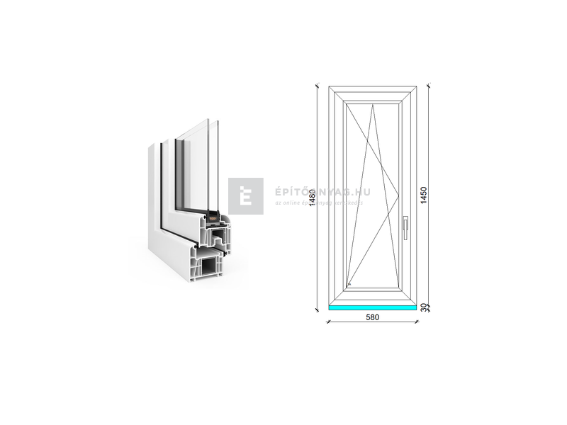 EkoSun 70 CL 2r üv BNY 60x150 cm bal fehér egyszárnyú ablak