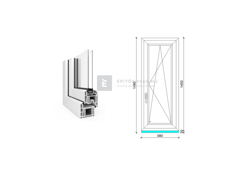 EkoSun 70 CL 2r üv BNY 60x150 cm jobb fehér egyszárnyú ablak