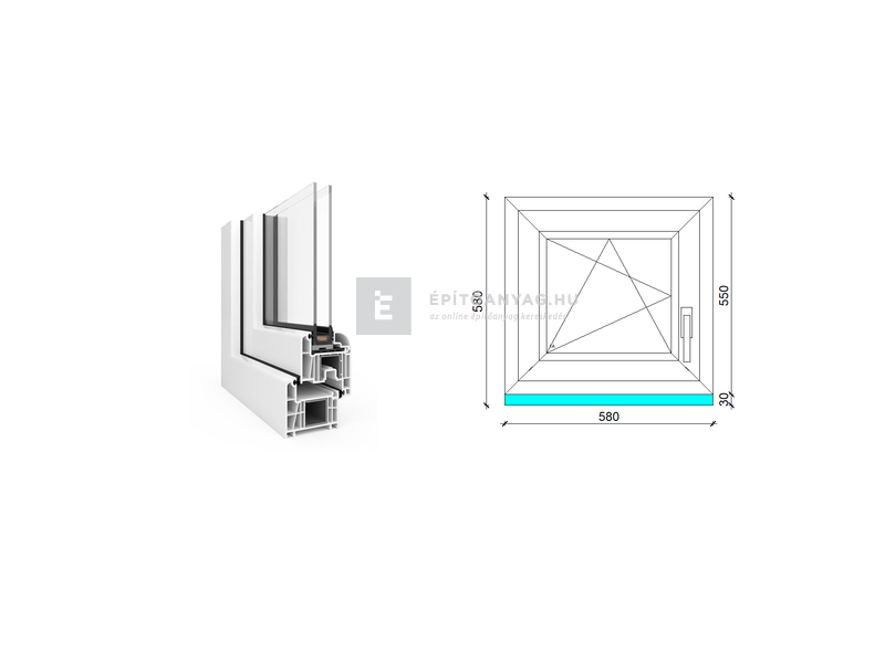 EkoSun 70 CL 2r üv BNY 60x60 cm bal fehér egyszárnyú ablak